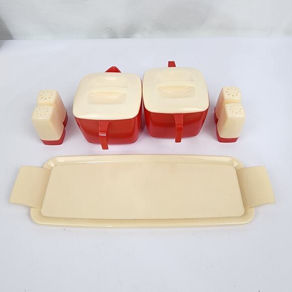 Hostesset Plastic Styron Federal Tool Chicago Sugar Cream Salt Pepper Retro Vtg - Picture 5 of 9